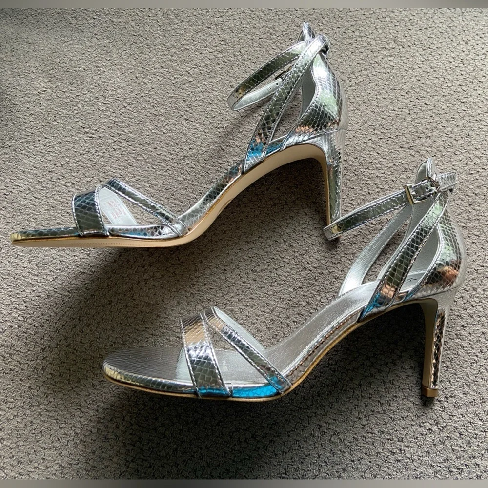 Michael Kors Kimberly Metallic Snake Embossed Leather Sandal Silver 7M NWB‎